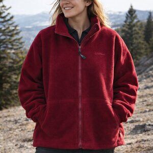Vintage LL Bean Cherry Red Full Zip Fleece Jacket Oversized 90s Gorpcore Women’s